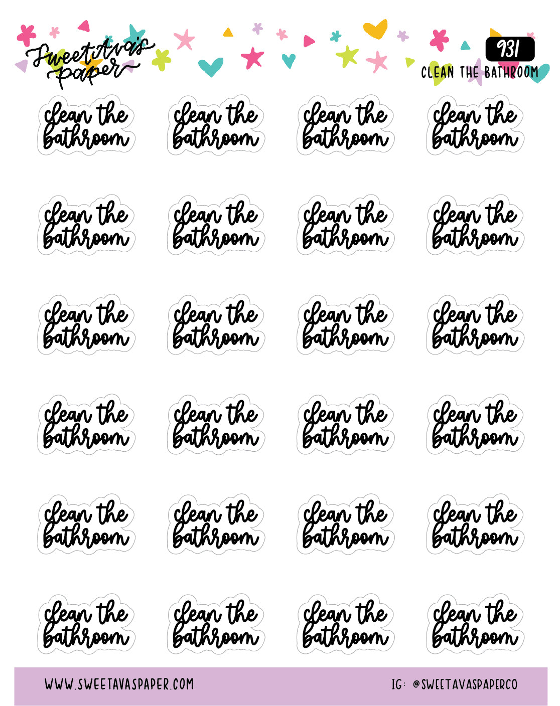 Clean The Bathroom Planner Stickers - Script / Text - [931]