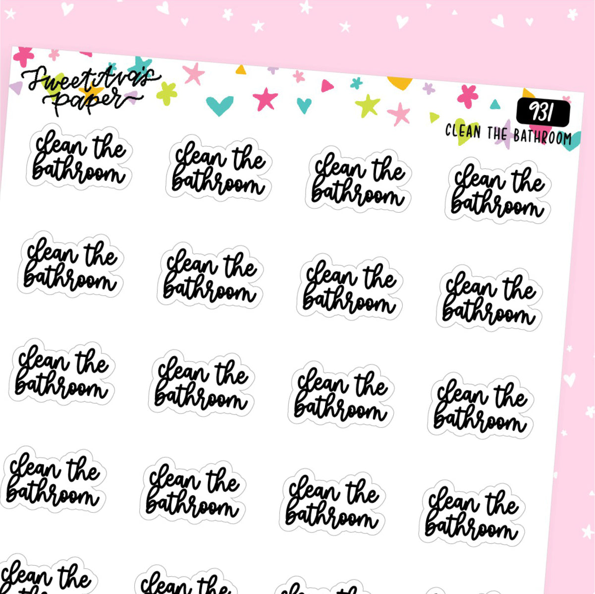 Clean The Bathroom Planner Stickers - Script / Text - [931]