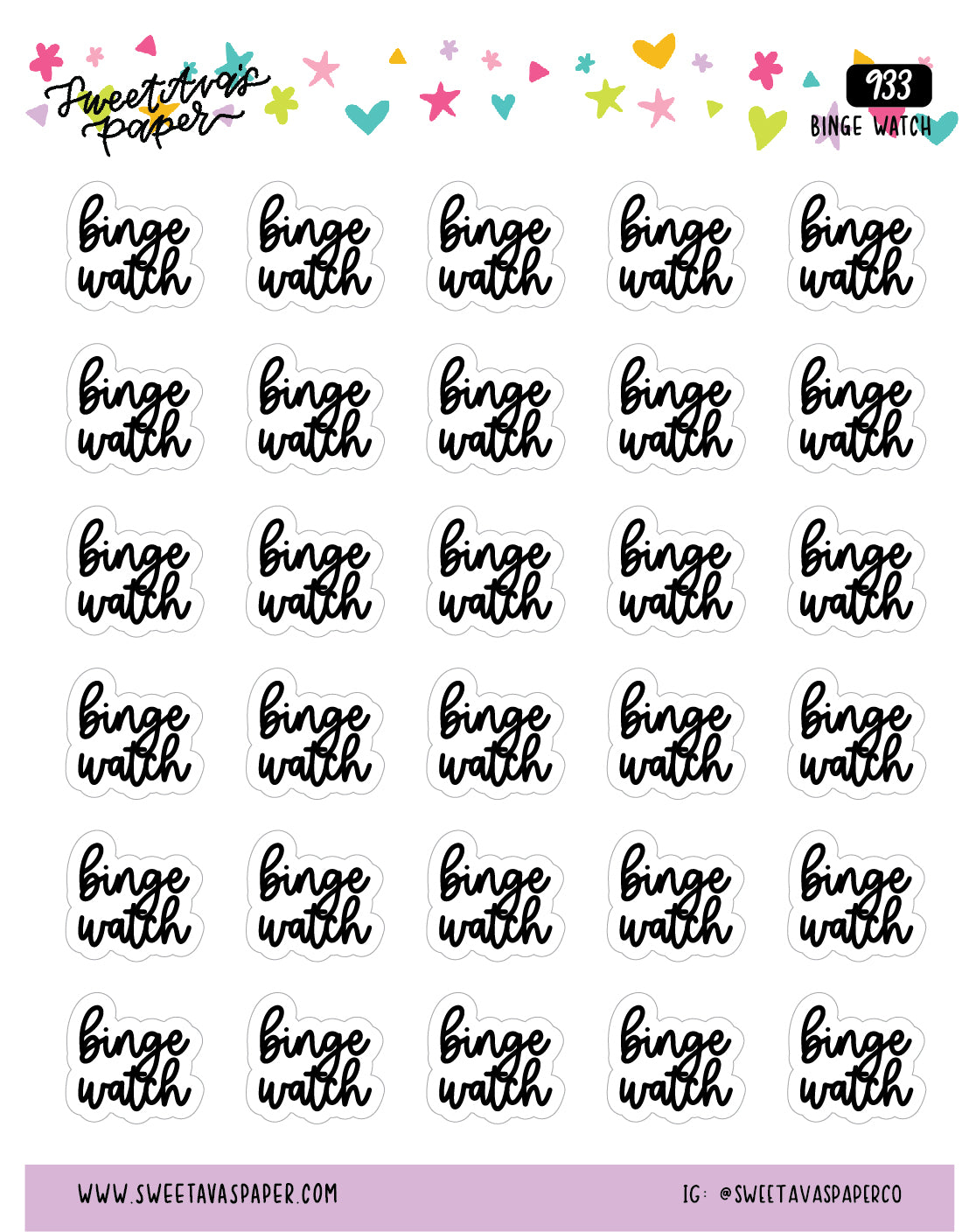 Binge Watch Planner Stickers - Script / Text - [933]