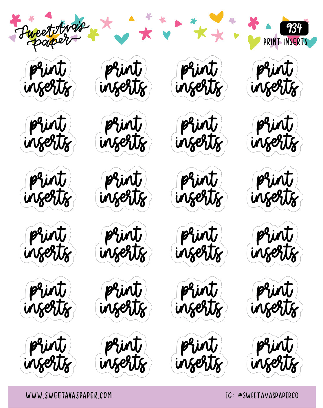 Print Inserts Planner Stickers - Script / Text - [934]