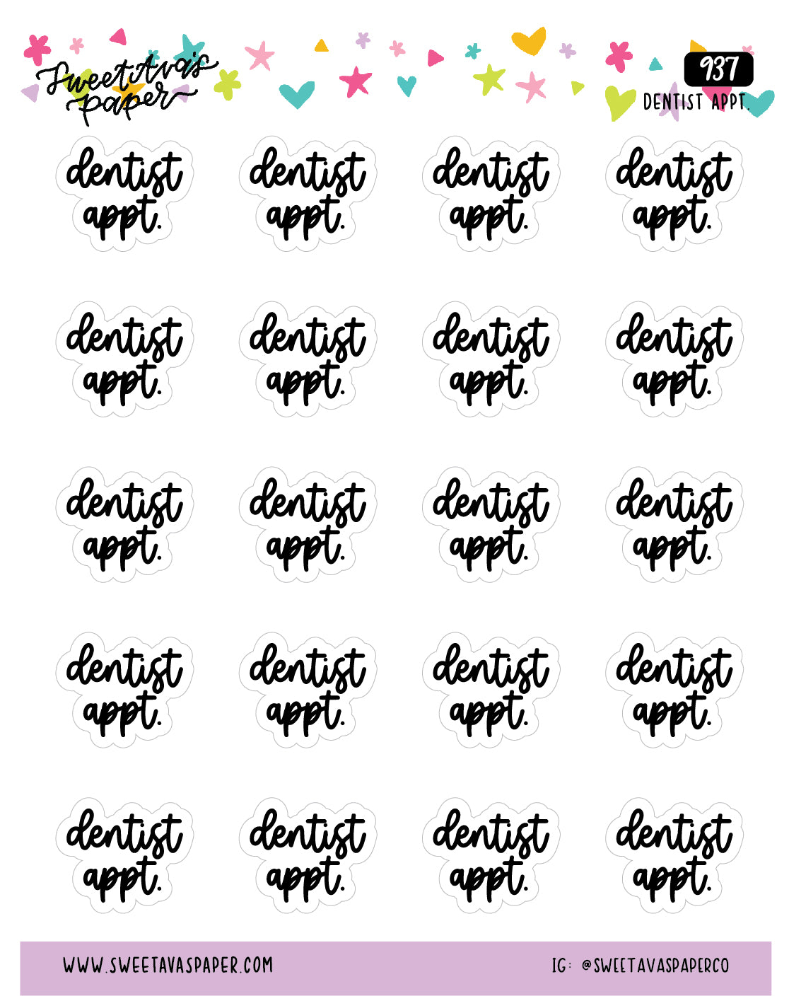 Dentist Appointment Planner Stickers - Script / Text - [937]