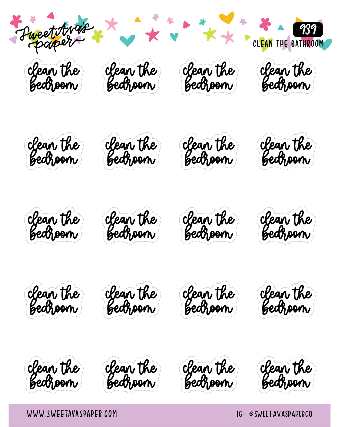 Clean The Bedroom Planner Stickers - Script / Text - [939]