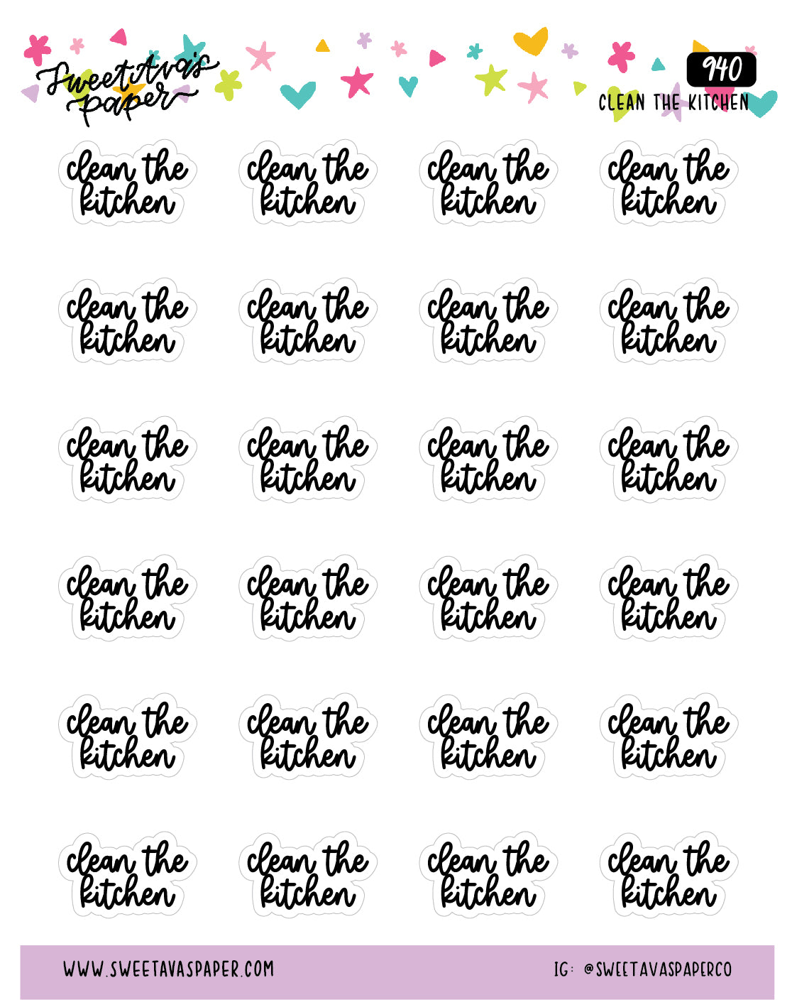 Clean The Kitchen Planner Stickers - Script / Text - [940]