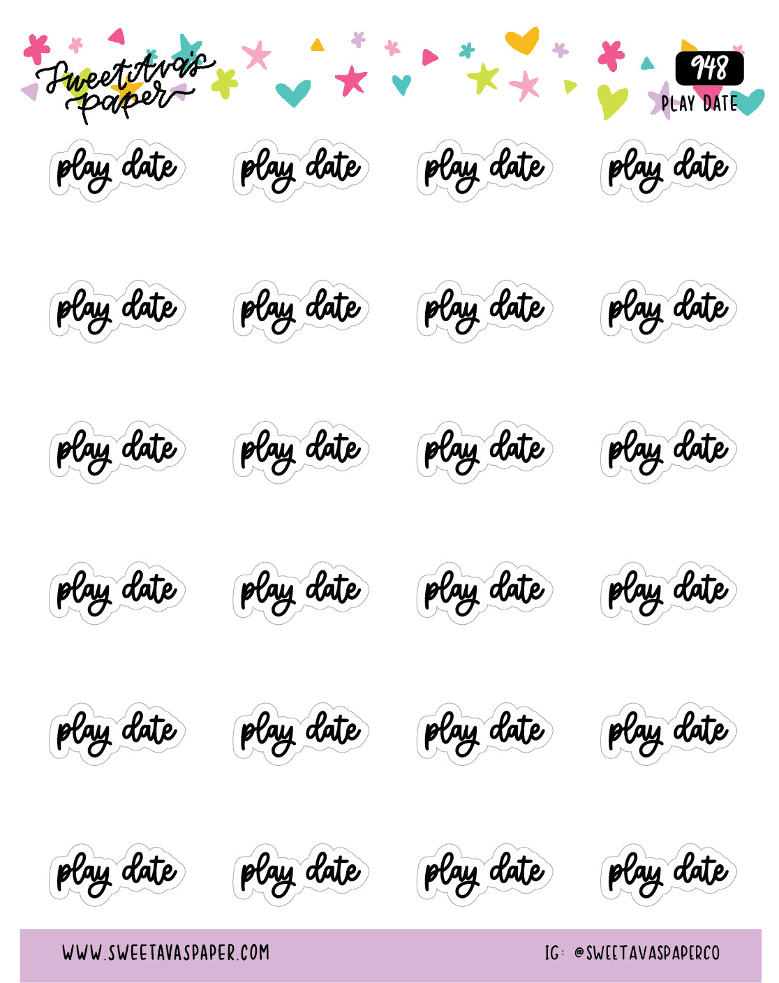 Play Date Planner Stickers - Script / Text - [948]