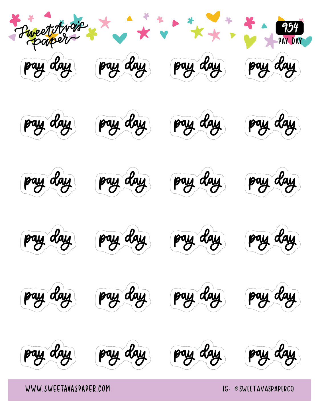 Pay Day Planner Stickers - Script / Text - [954]