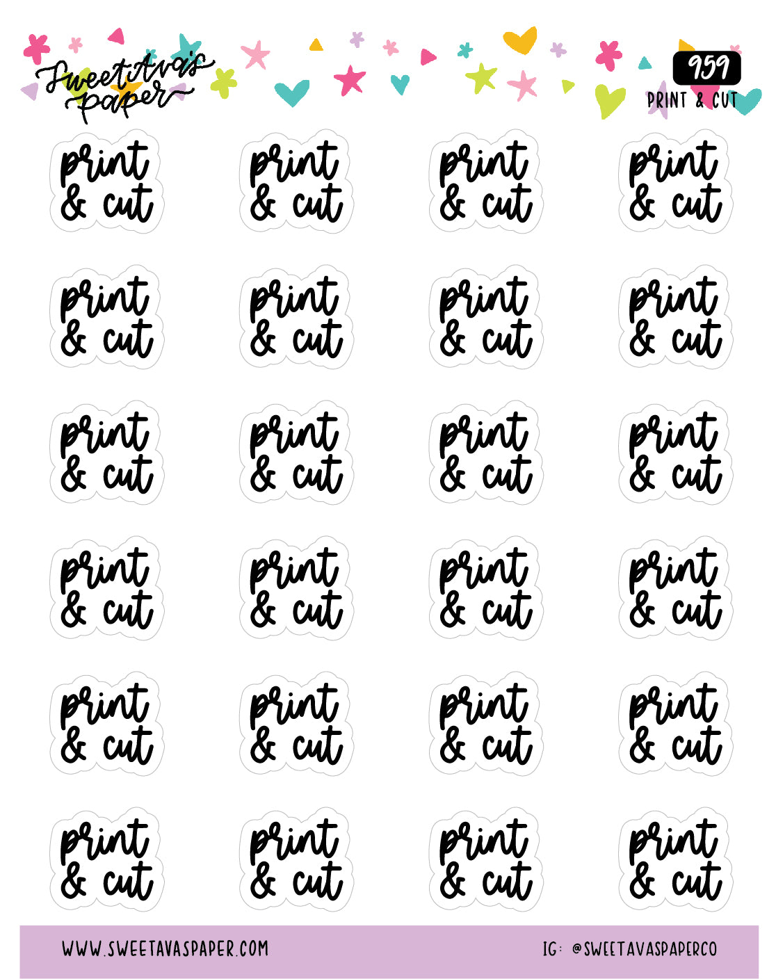 Print and Cut Planner Stickers - Script / Text - [959]