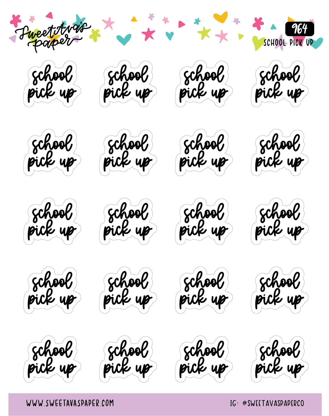 School Pick Up Planner Stickers - Script / Text - [964]