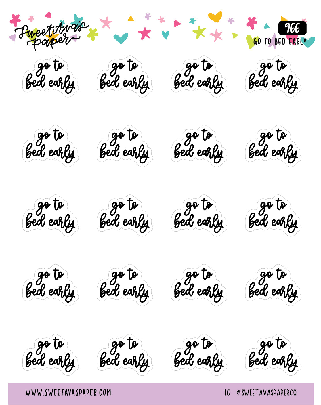 Go To Bed Early Planner Stickers - Script / Text - [966]
