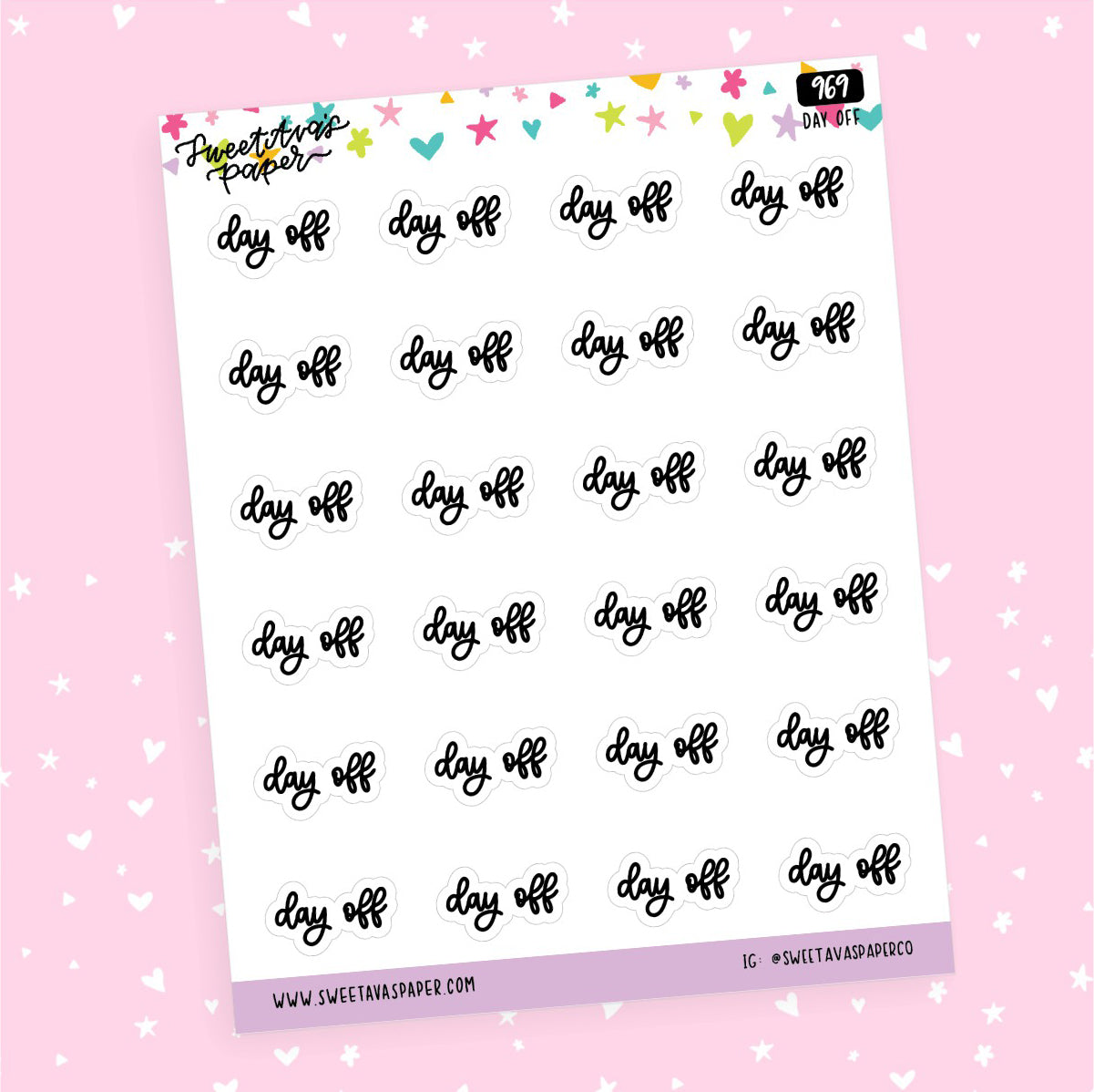 Day Off Planner Stickers - Script / Text - [969]