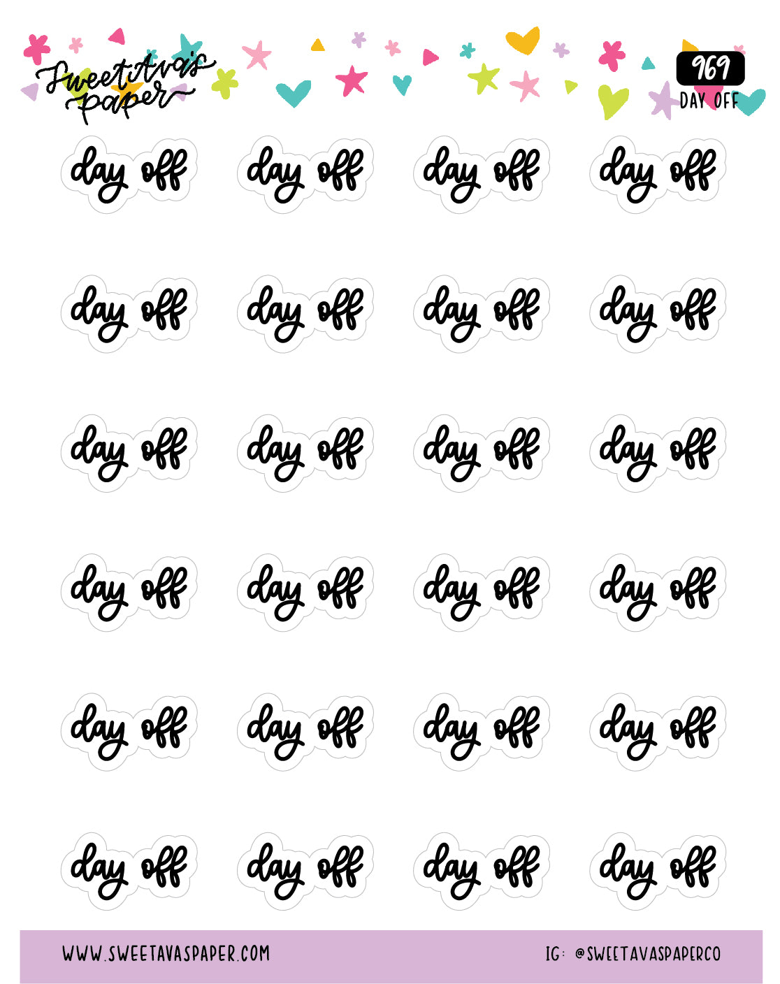 Day Off Planner Stickers - Script / Text - [969]