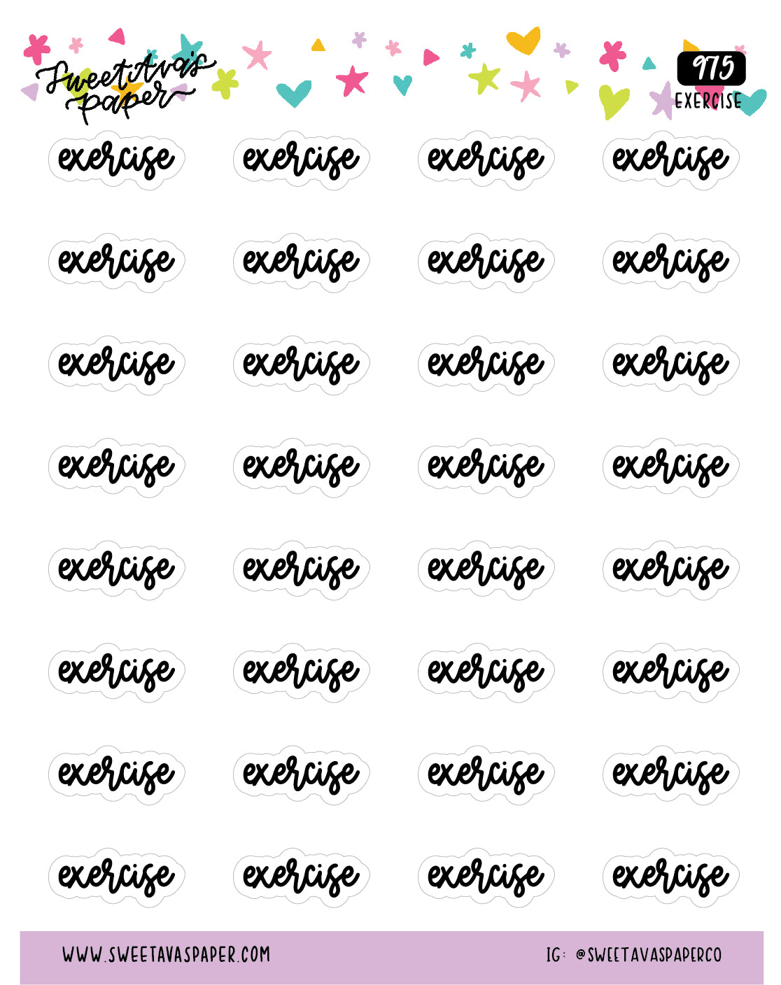 Exercise Planner Stickers - Script / Text - [975]