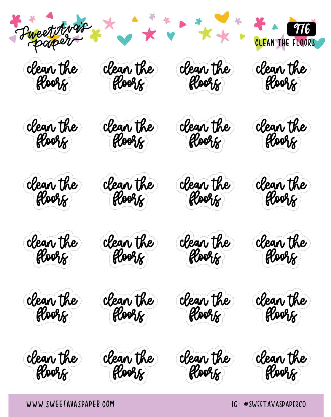 Clean The Floors Planner Stickers - Script / Text - [976]