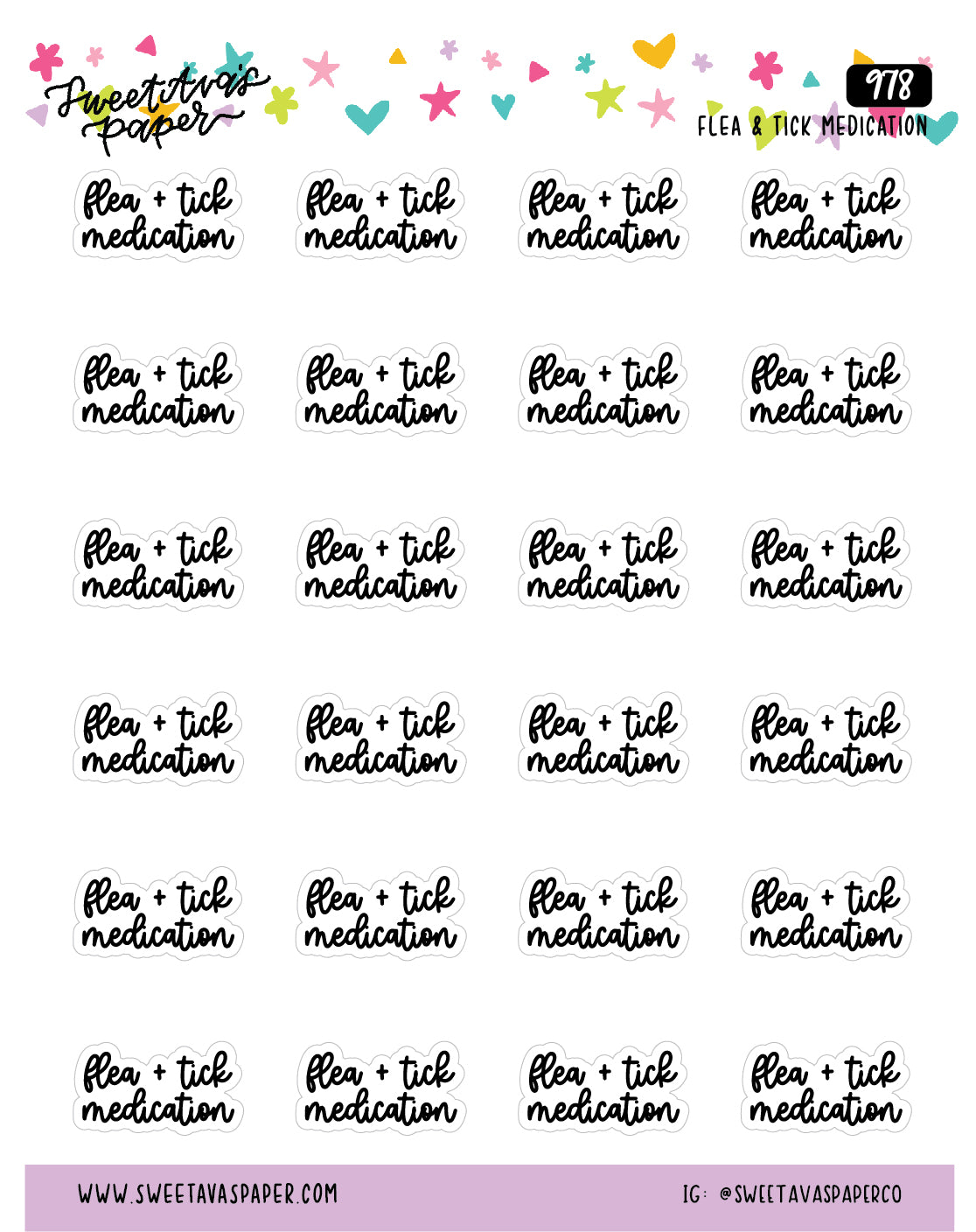 Flea And Tick Medication Planner Stickers - Script / Text - [978]