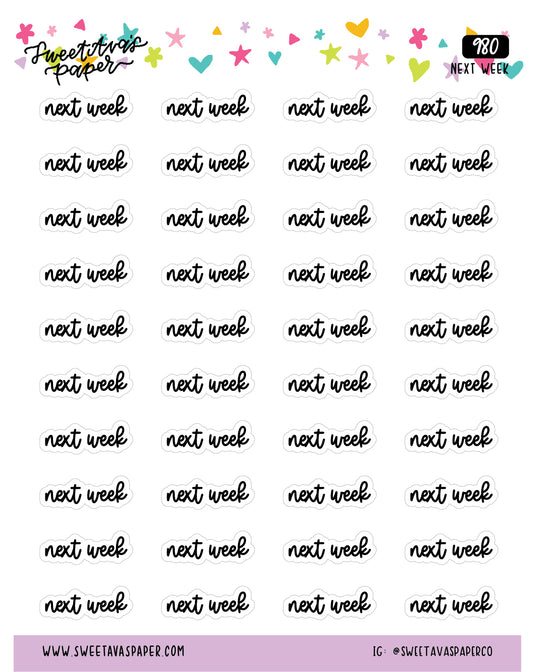 Next Week Planner Stickers - Script / Text - [980]