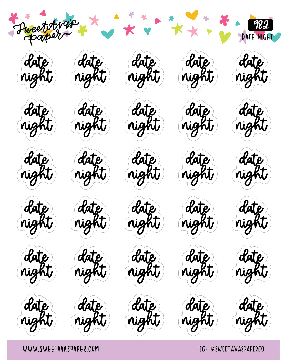 Date Night Planner Stickers - Script / Text - [982]