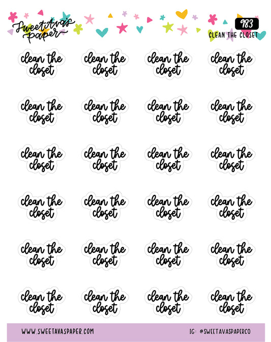 Clean The Closet Planner Stickers - Script / Text - [983]