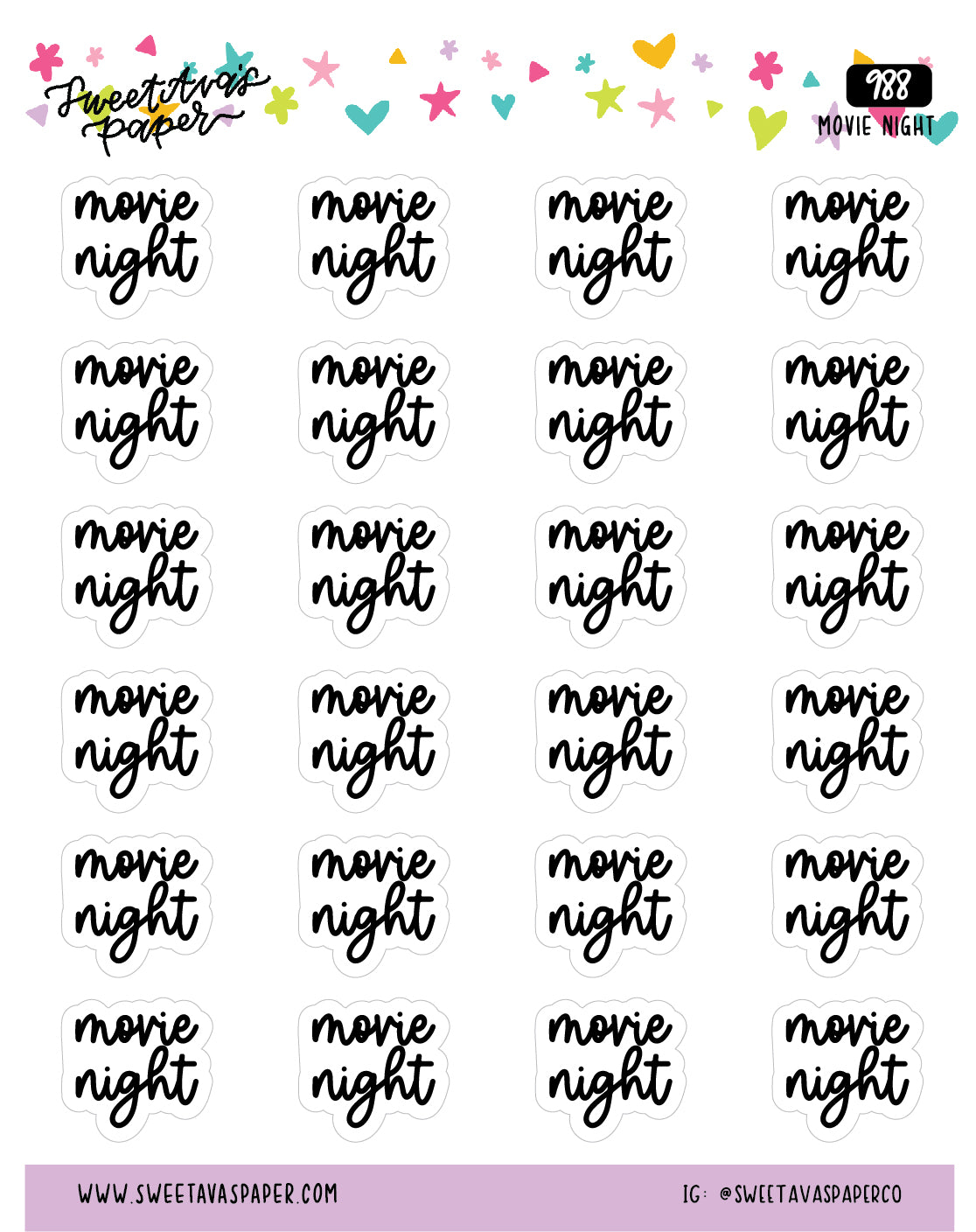 Movie Night Planner Stickers - Script / Text - [988]