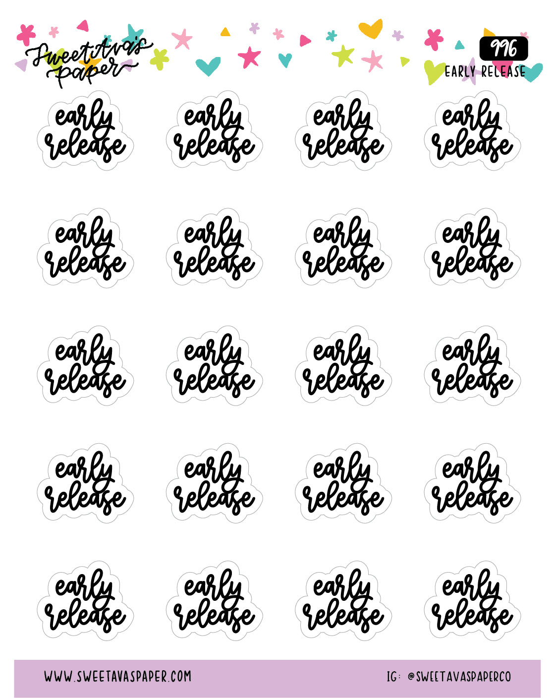 Early Release Planner Stickers - Script / Text - [996]