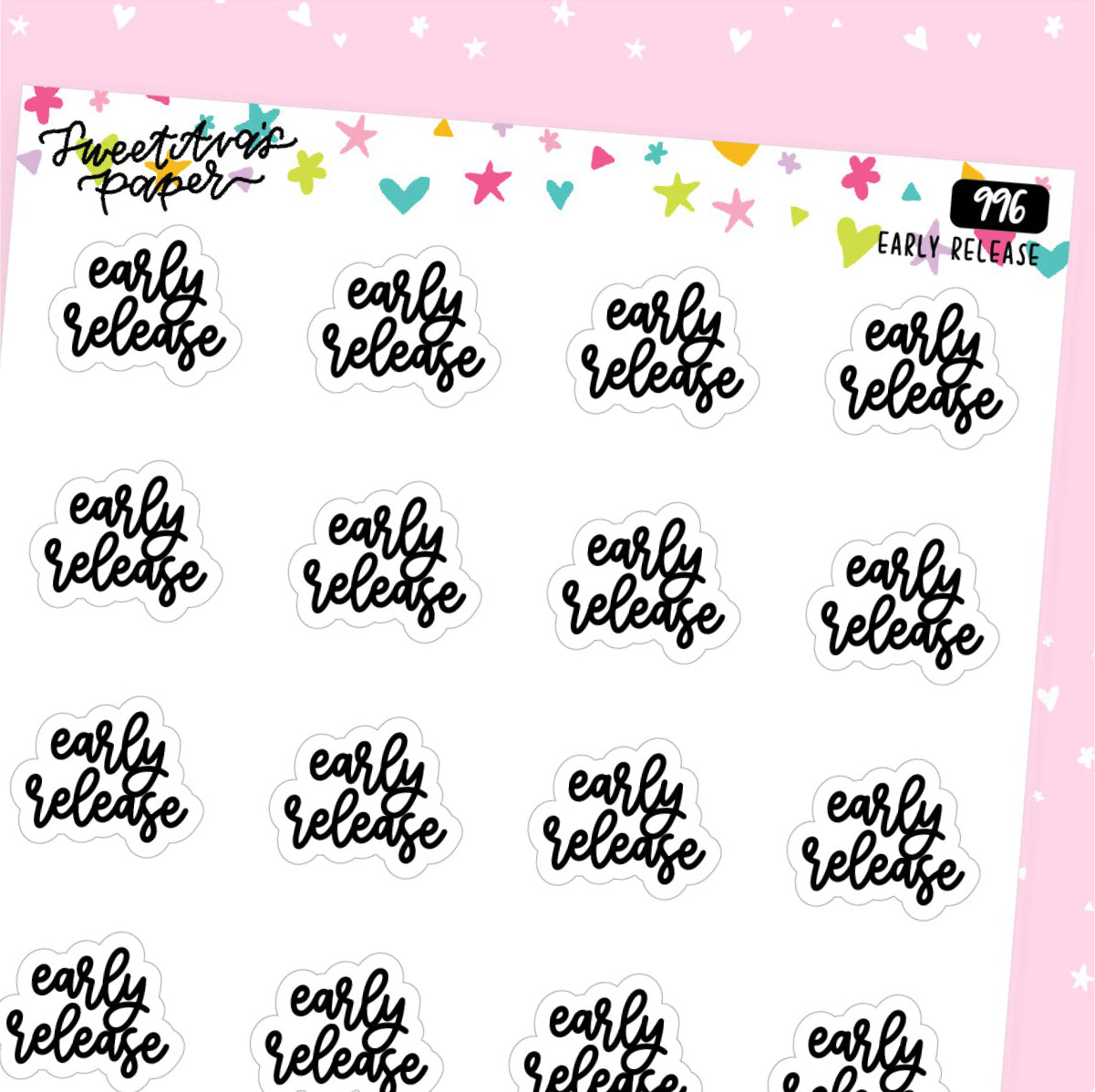 Early Release Planner Stickers - Script / Text - [996]