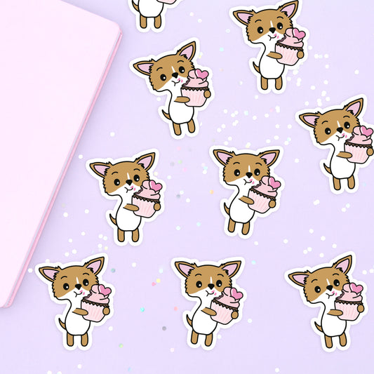 Chip Valentine Cupcake Vinyl Die Cut Sticker - Dog Vinyl Sticker