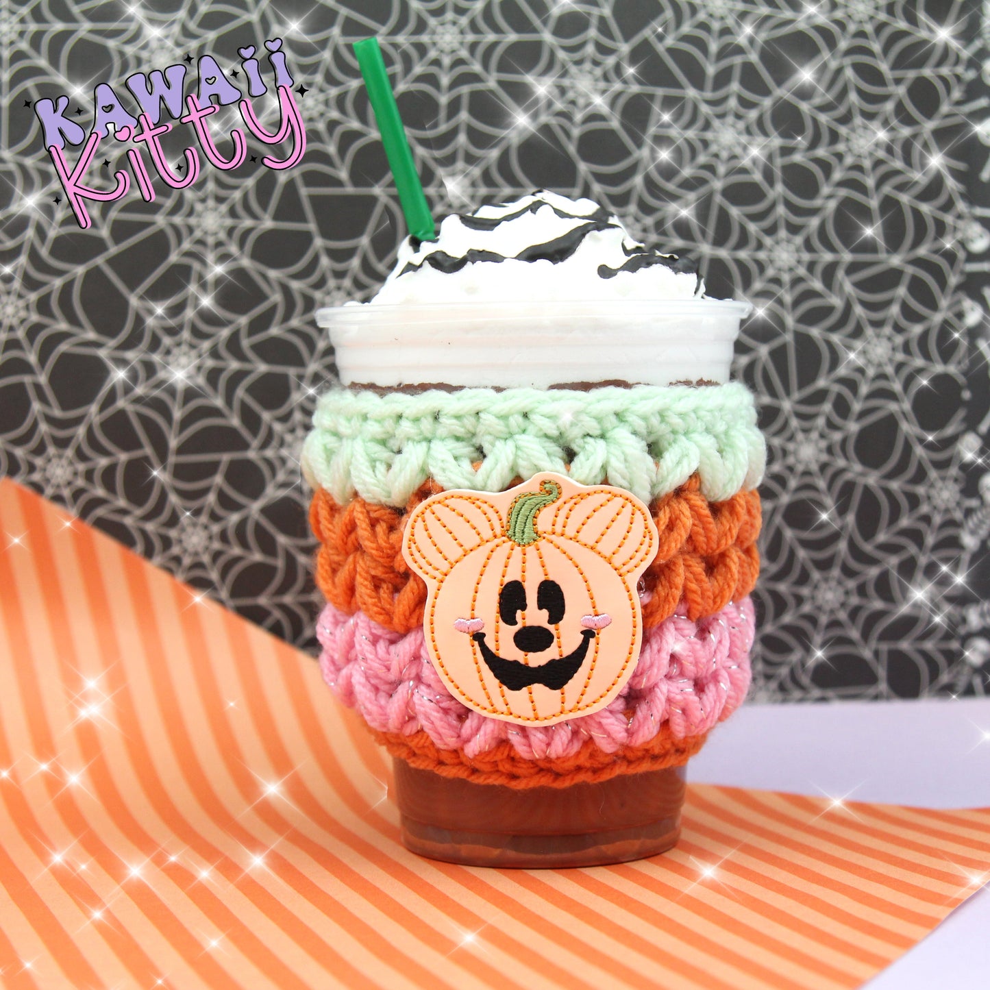 Mouse Pumpkin Crochet Cup Cozie Sleeve