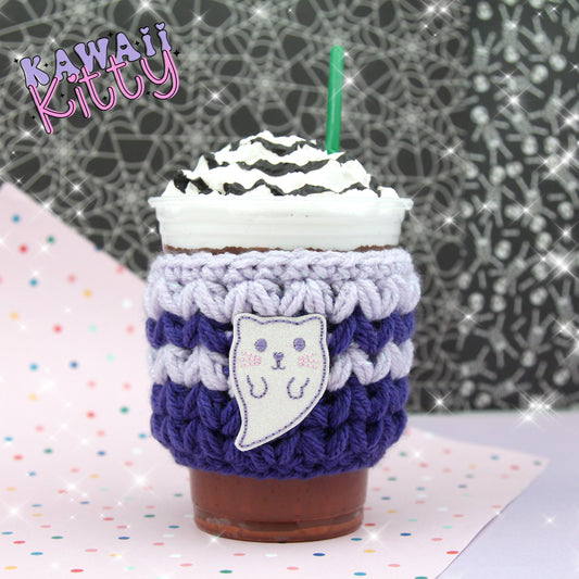 Ghost Cat Crochet Cup Cozie Sleeve