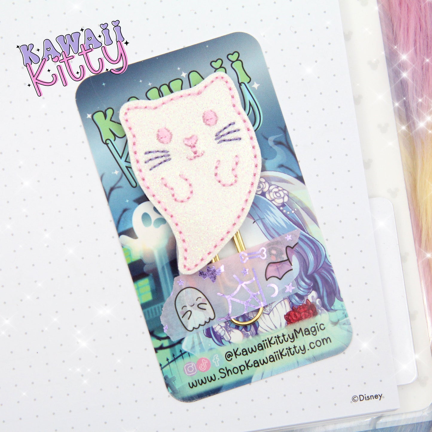 Pink Ghost Cat Planner Clip