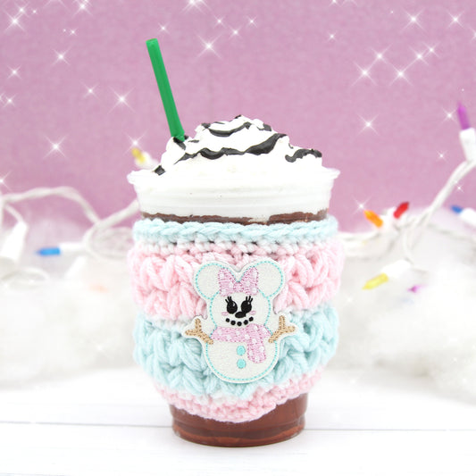 Mouse Girl Snowman Crochet Coffee Cup Cozie Sleeve