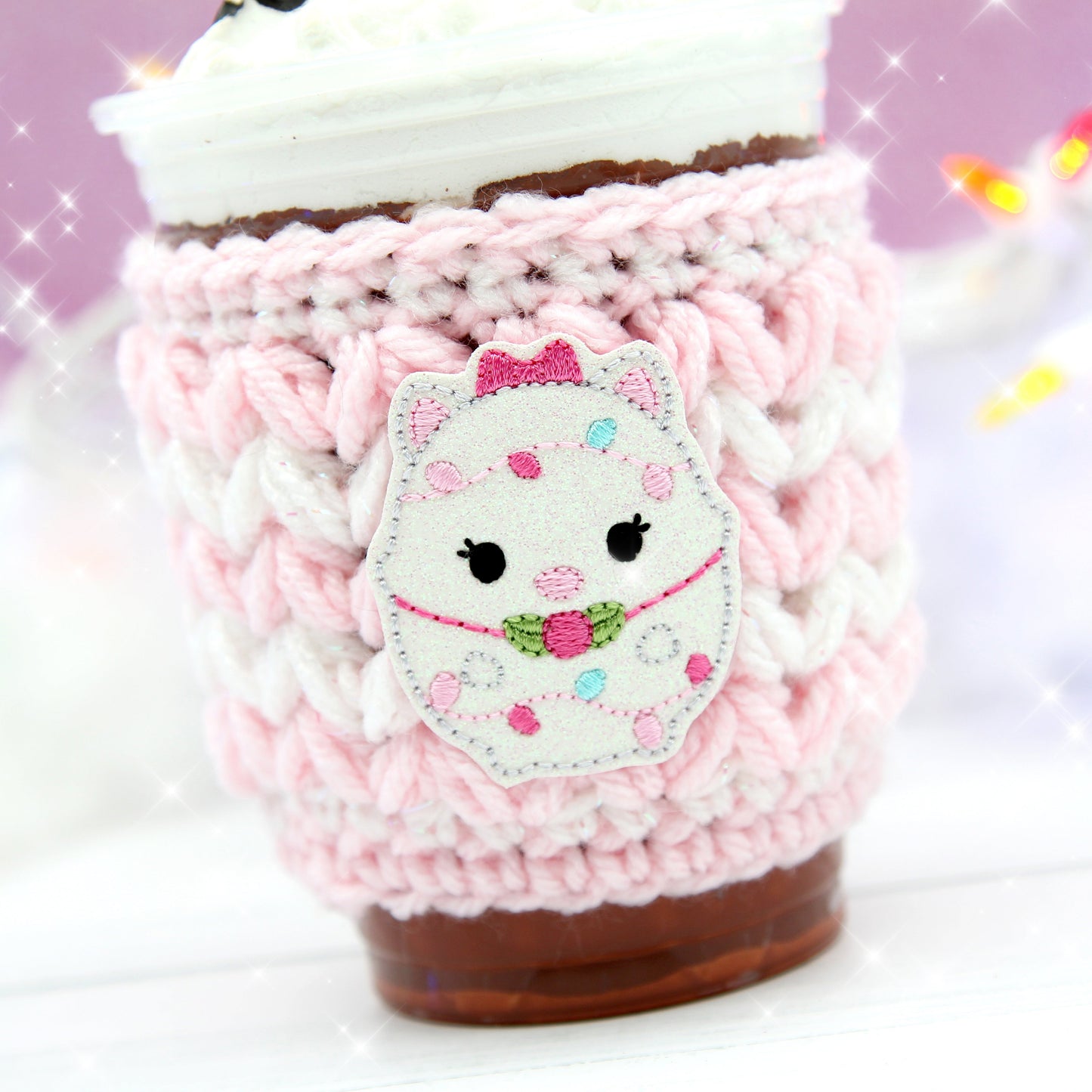 Tangled Kitty In Lights Crochet Coffee Cup Cozie Sleeve