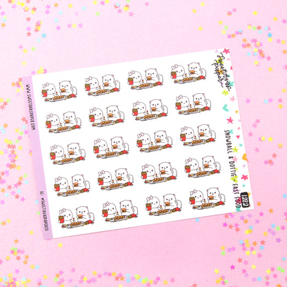 Fast Food Friends Planner Stickers - Snowball The Cat and Dottie [1282]