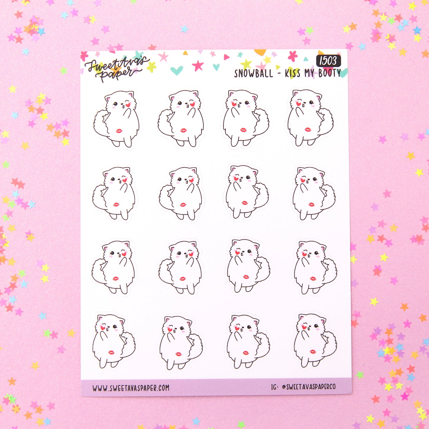 Kiss My Butt Planner Stickers - Snowball The Cat [1503]