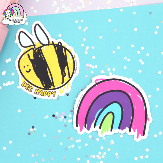 Bee Happy and Rainbow - SPECIAL PRICE - Vinyl Die Cut Sticker - Vinyl Sticker - Vinyl Decal