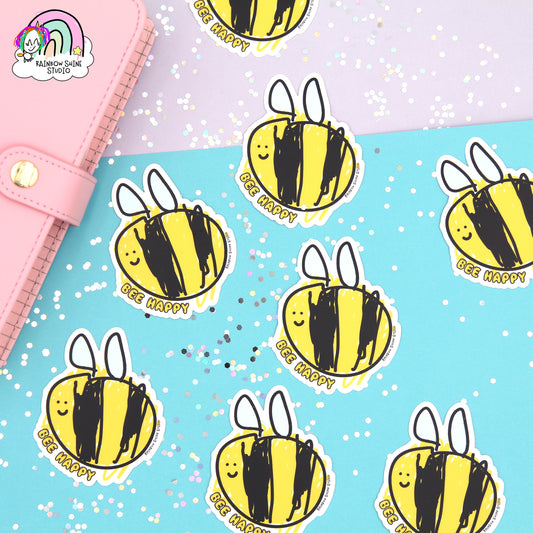 Busy Bee - Bee Happy - Vinyl Die Cut Sticker - Vinyl Sticker - Vinyl Decal