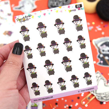 Witch With Cauldron Planner Stickers - Pumpkin The Cat - [1131]