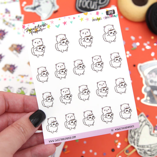Skull Coffee Mug Planner Stickers - Snowball The Cat - [1148]
