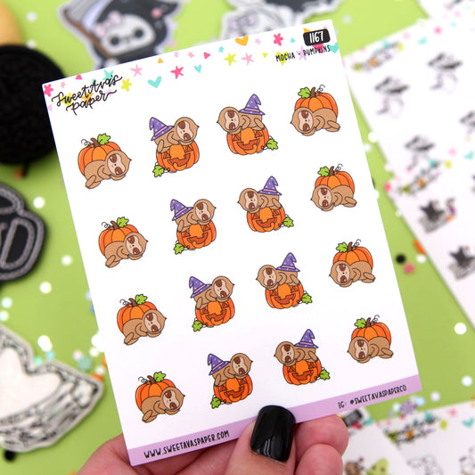 Witchy Pumpkin Planner Stickers - Mocha The Sloth [1167]