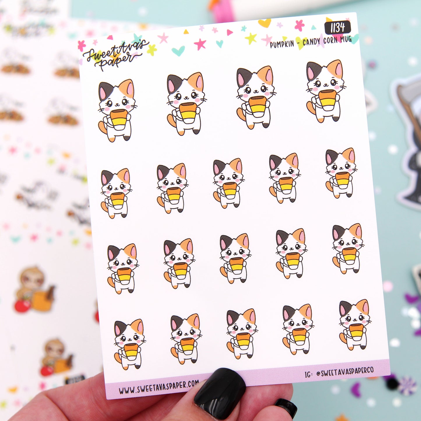 Candy Corn Mug Planner Stickers - Pumpkin The Cat - [1134]