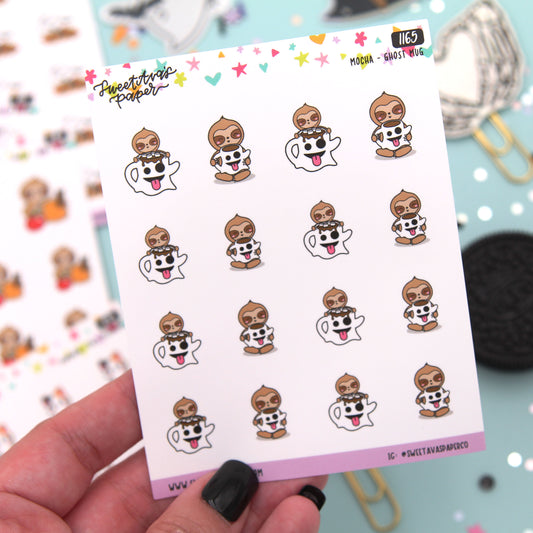 Ghost Mug Planner Stickers - Mocha The Sloth [1165]