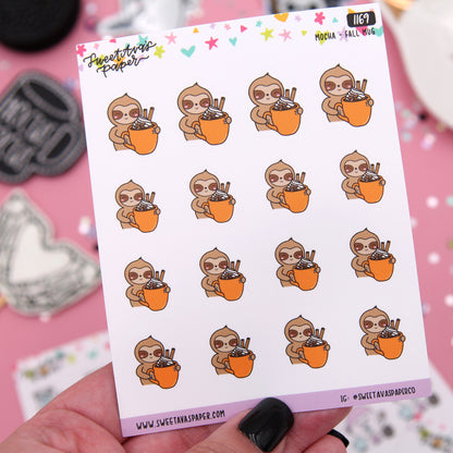 Pumpkin Spice Latte Planner Stickers - Mocha The Sloth [1169]