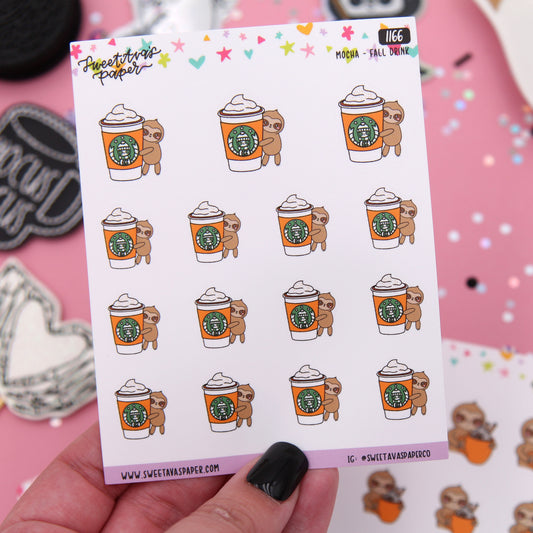 Pumpkin Spice Latte Planner Stickers - Mocha The Sloth [1166]