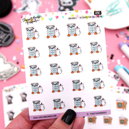 Decorating For Halloween Planner Stickers - Snowball The Cat [1150]