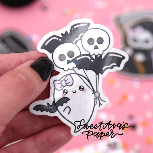 Halloween Party Balloons Glitter Vinyl Die Cut Sticker - Boo & Lunar