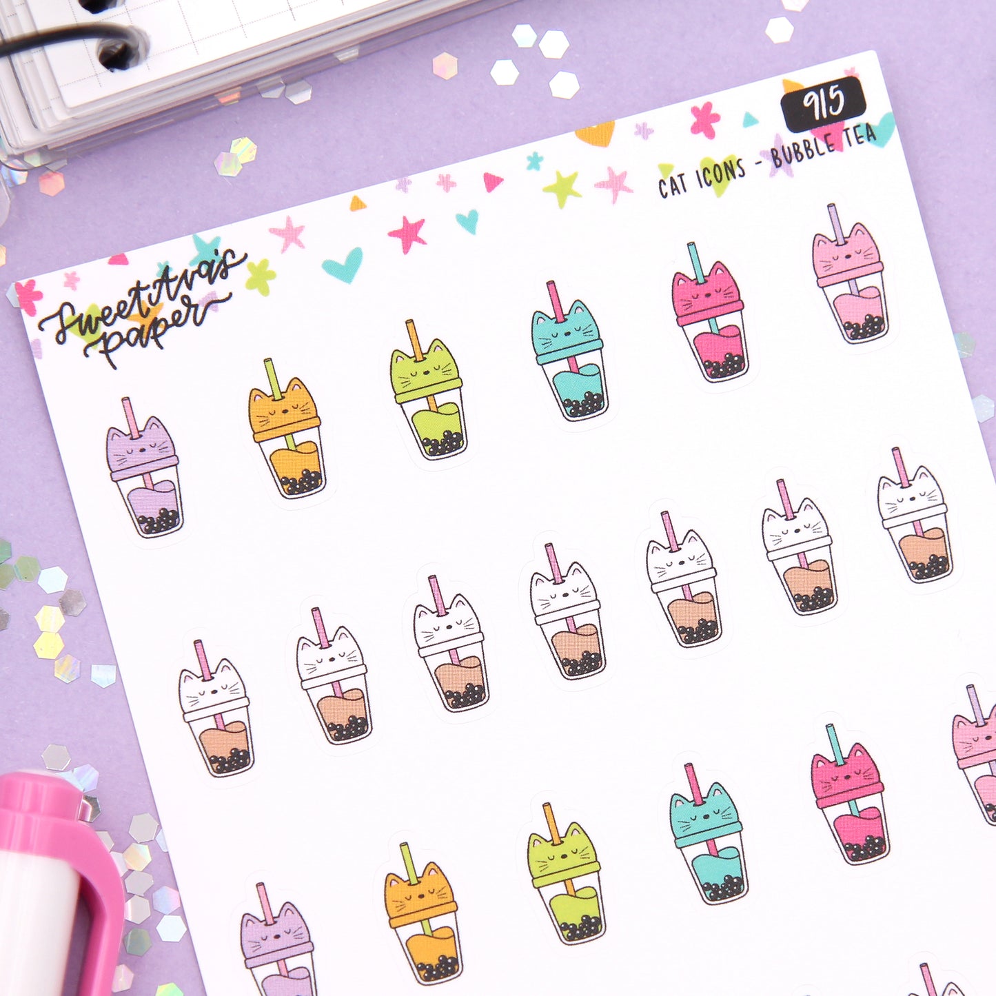 Bubble Tea Planner Stickers - Cat Shaped Icons - [915]