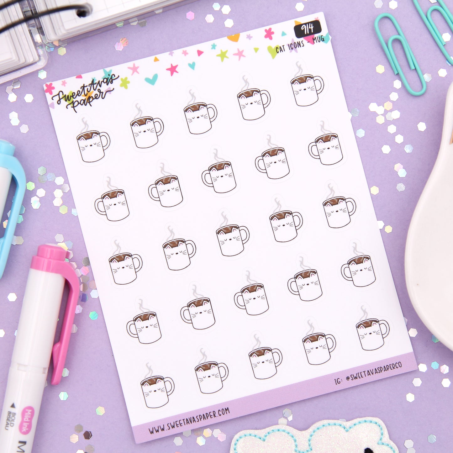 Cat Face Mug Planner Stickers - Cat Shaped Icons - [914]