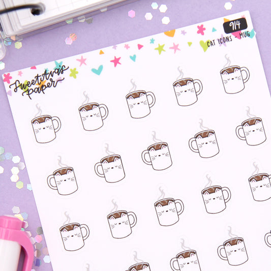 Cat Face Mug Planner Stickers - Cat Shaped Icons - [914]