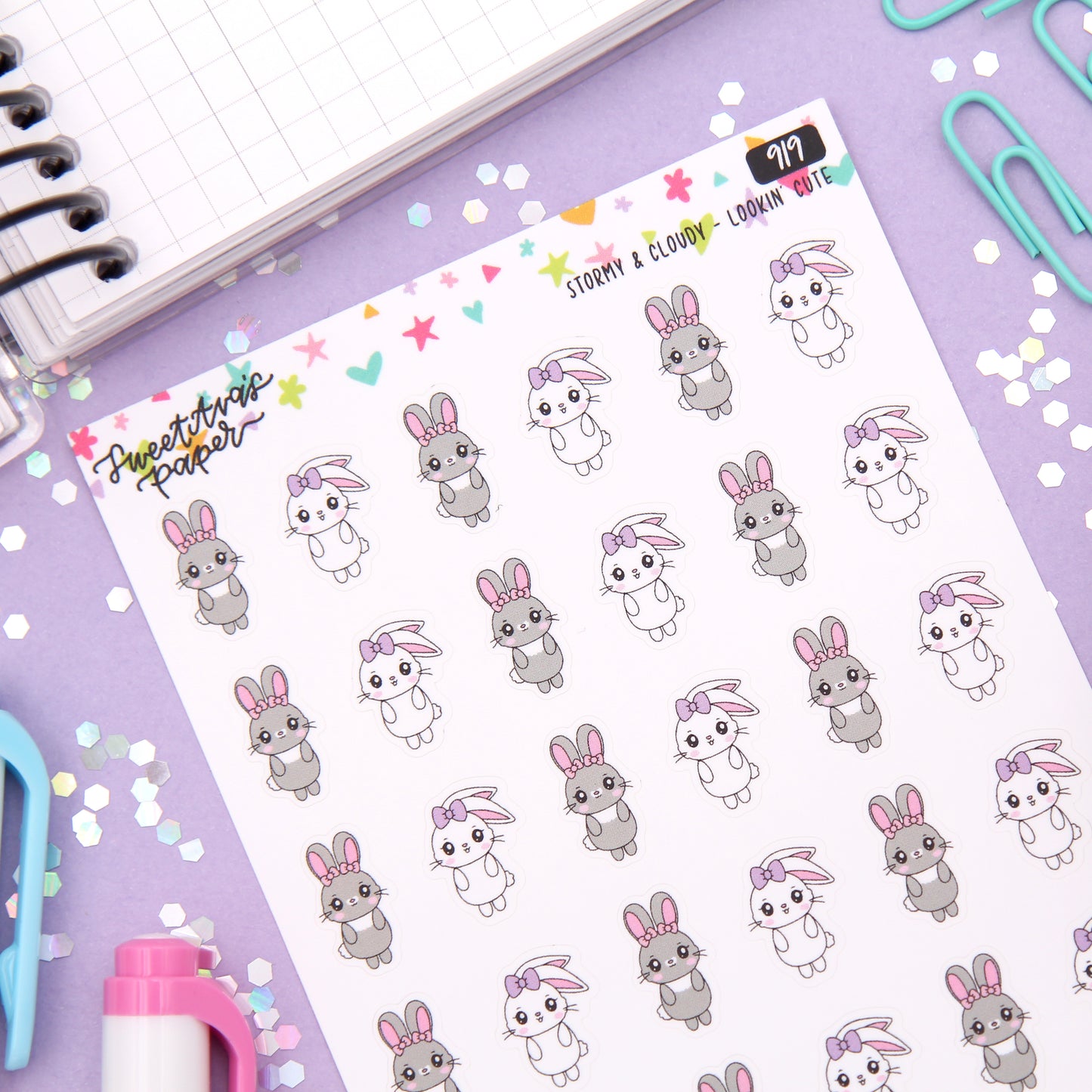 Looking Cute Planner Stickers - Stormy & Cloudy Bunnies  - [919]