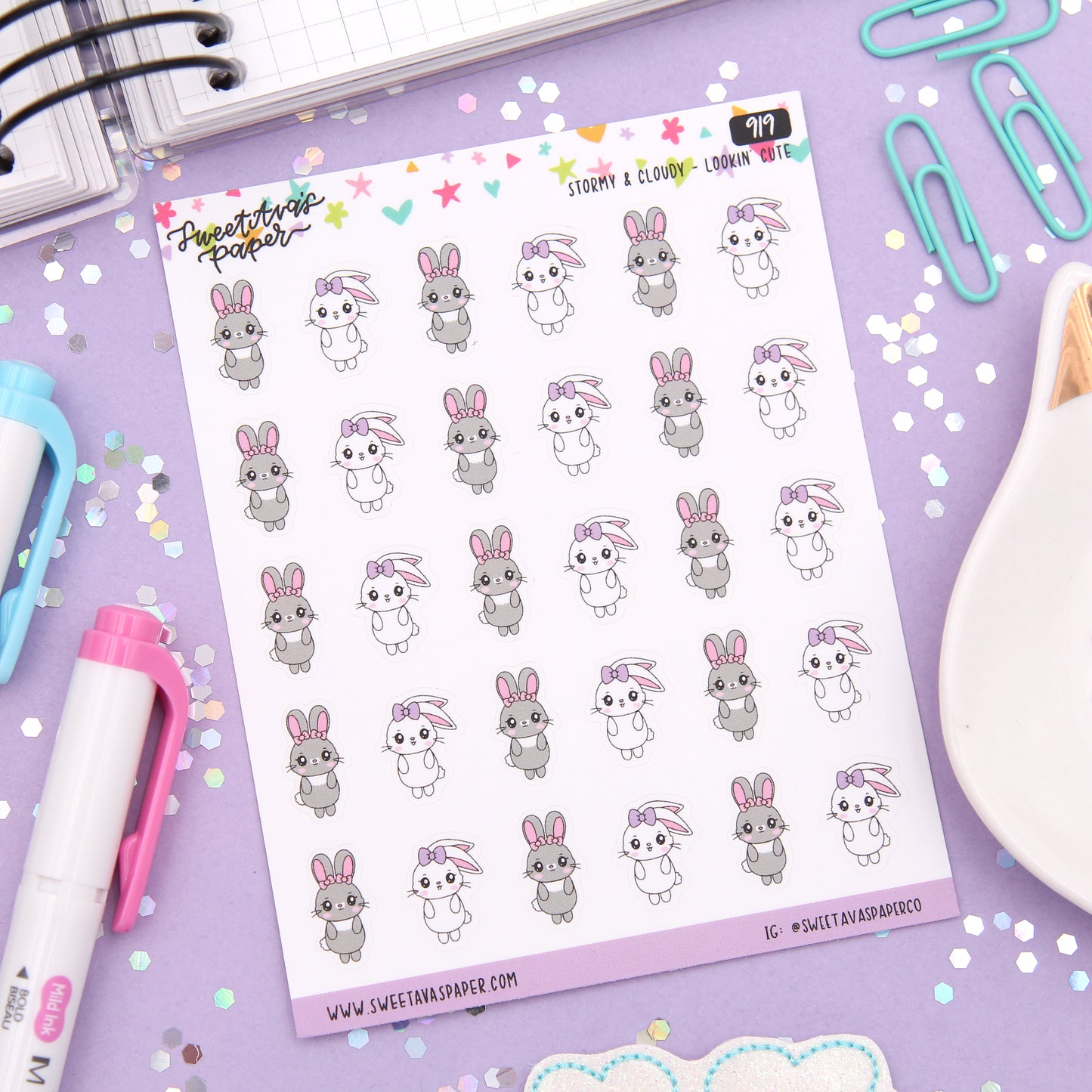 Looking Cute Planner Stickers - Stormy & Cloudy Bunnies  - [919]