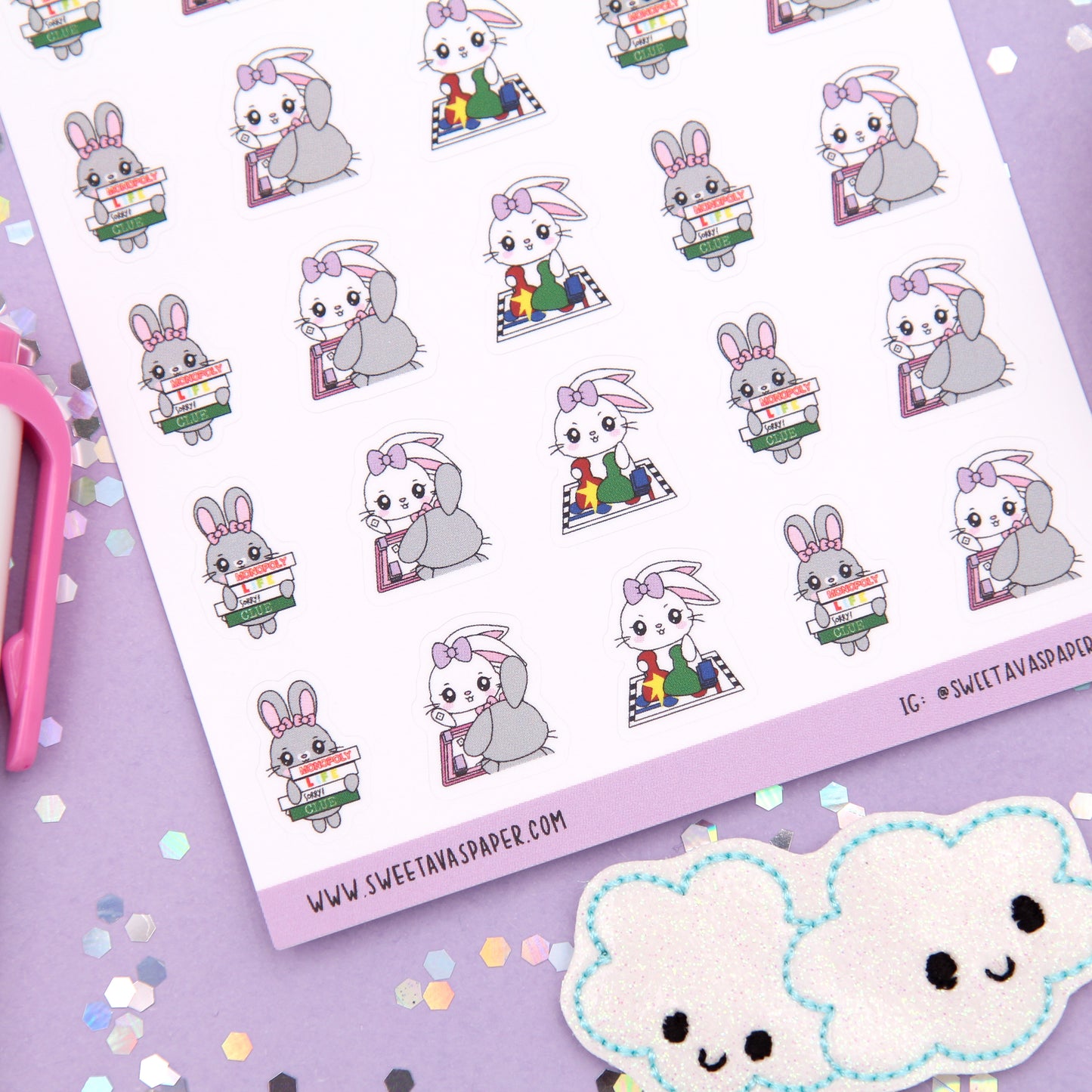 Board Games Planner Stickers - Stormy & Cloudy Bunnies  - [918]