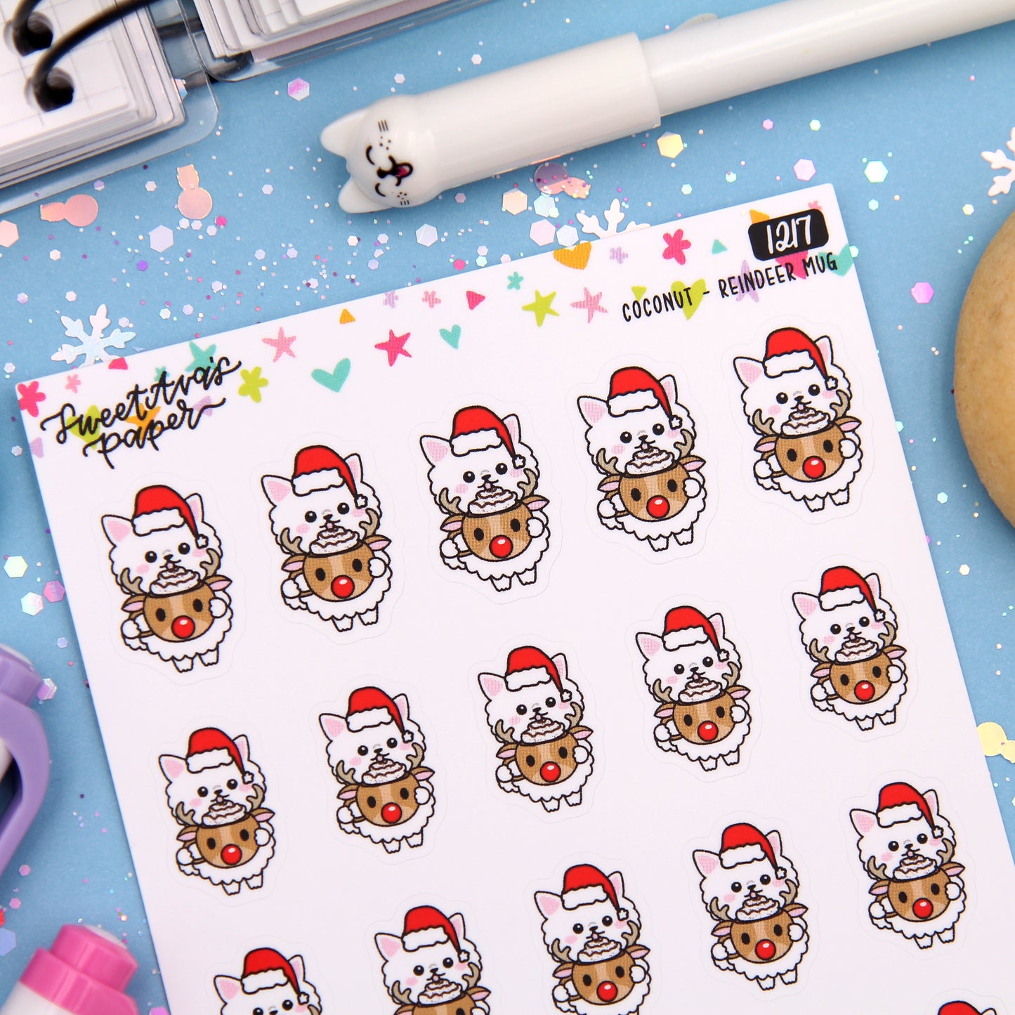 Reindeer Mug Planner Stickers - Coconut the Puppy [1217]