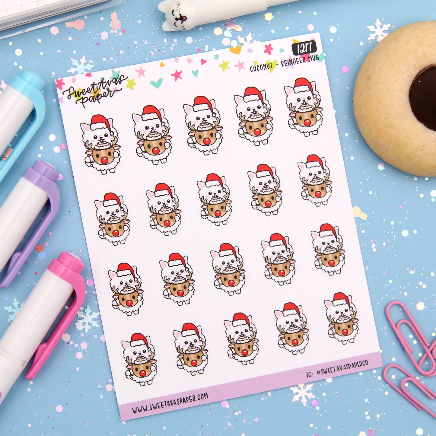 Reindeer Mug Planner Stickers - Coconut the Puppy [1217]